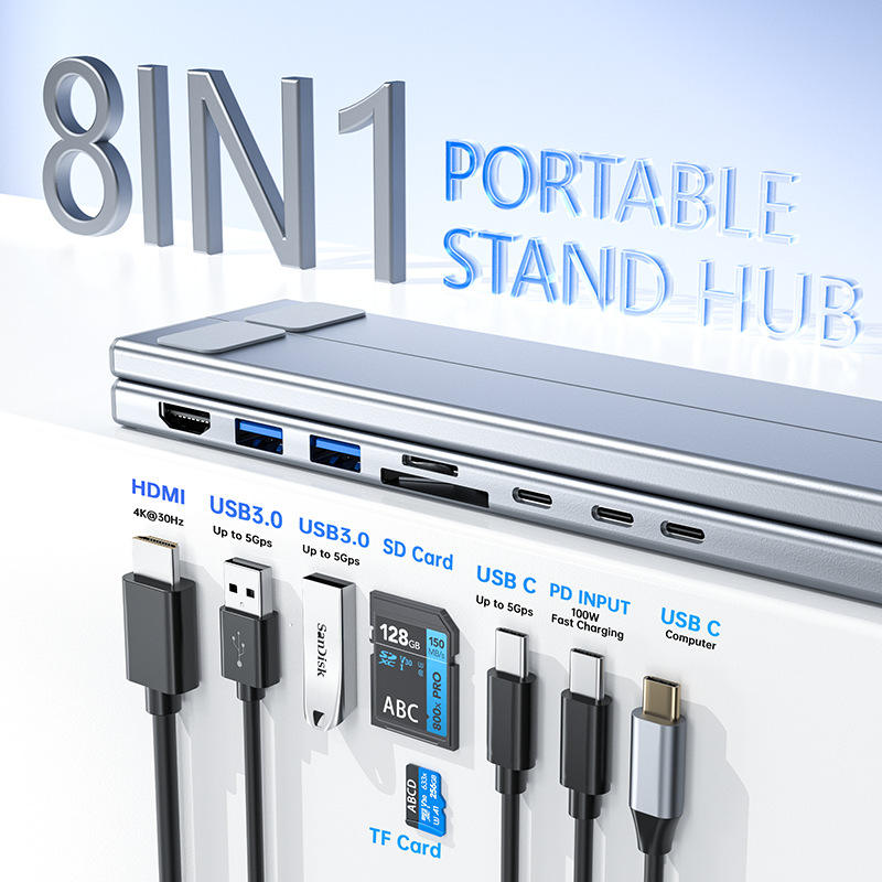 laptop holder stand 5&8 ports usb c hub aluminium adjustable hd 4k usb3.0 multifunction 8 in 1 usb c hub laptop stand