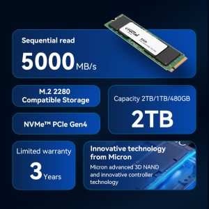 Crucial E100 1TB PCIe 4.0 Gen4 2280 NVMe M.2 SSD
