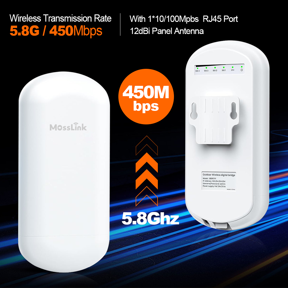 mosslink 1 2km 5.8ghz outdoor wireless bridge