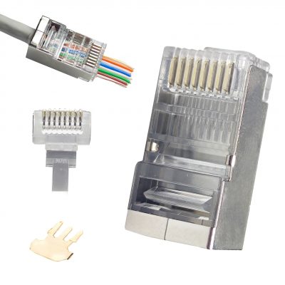 ethernet stp cable shielded 8 pin 8p8c modular plug network cat6 rj45 pass through connector