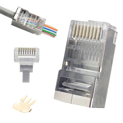 ethernet stp cable shielded 8 pin 8p8c modular plug network cat6 rj45 pass through connector